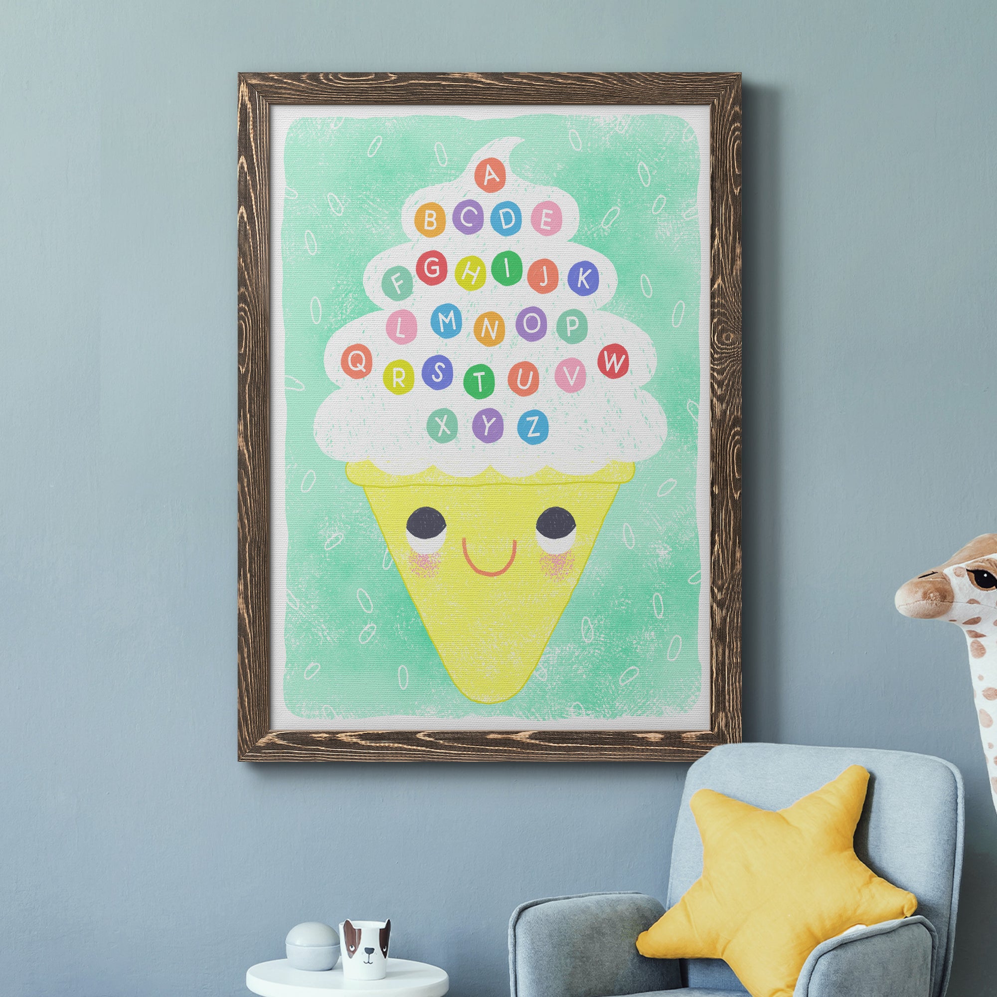 Ice Cream Alphabet - Premium Canvas Framed in Barnwood - Ready to Hang