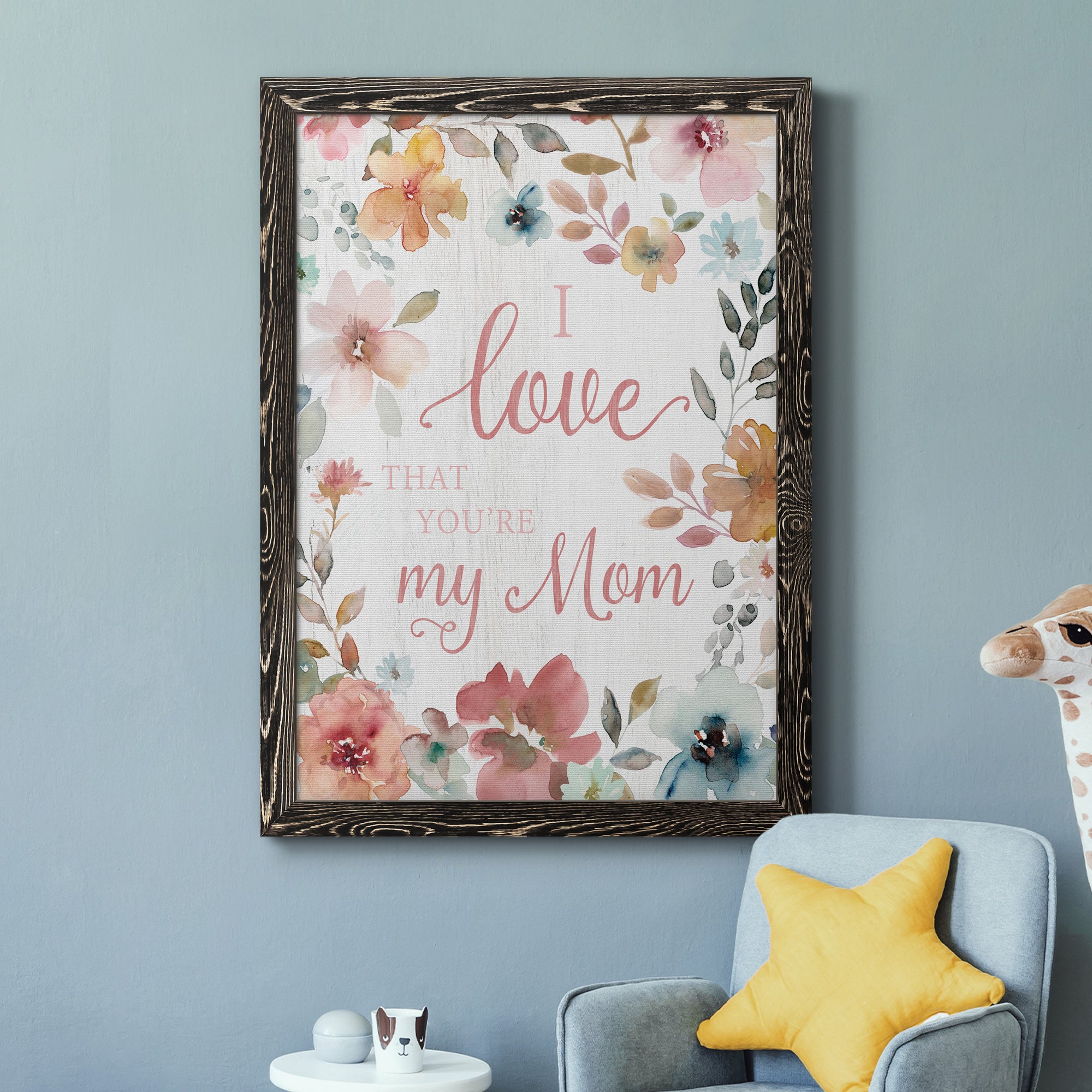Love Mom - Premium Canvas Framed in Barnwood - Ready to Hang
