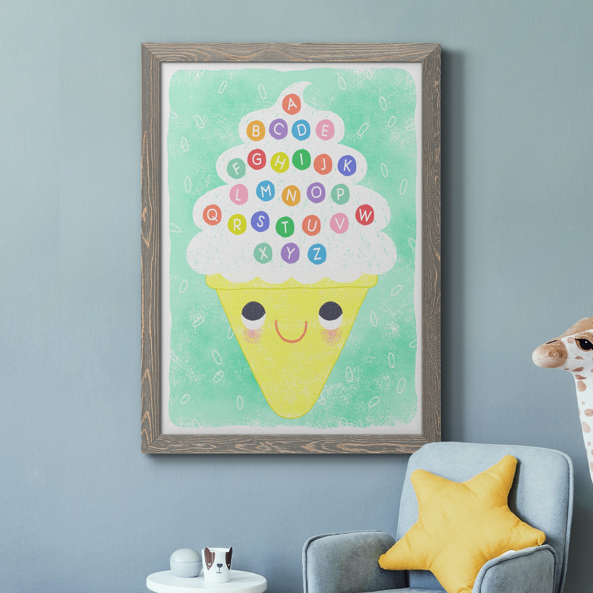 Ice Cream Alphabet - Premium Canvas Framed in Barnwood - Ready to Hang