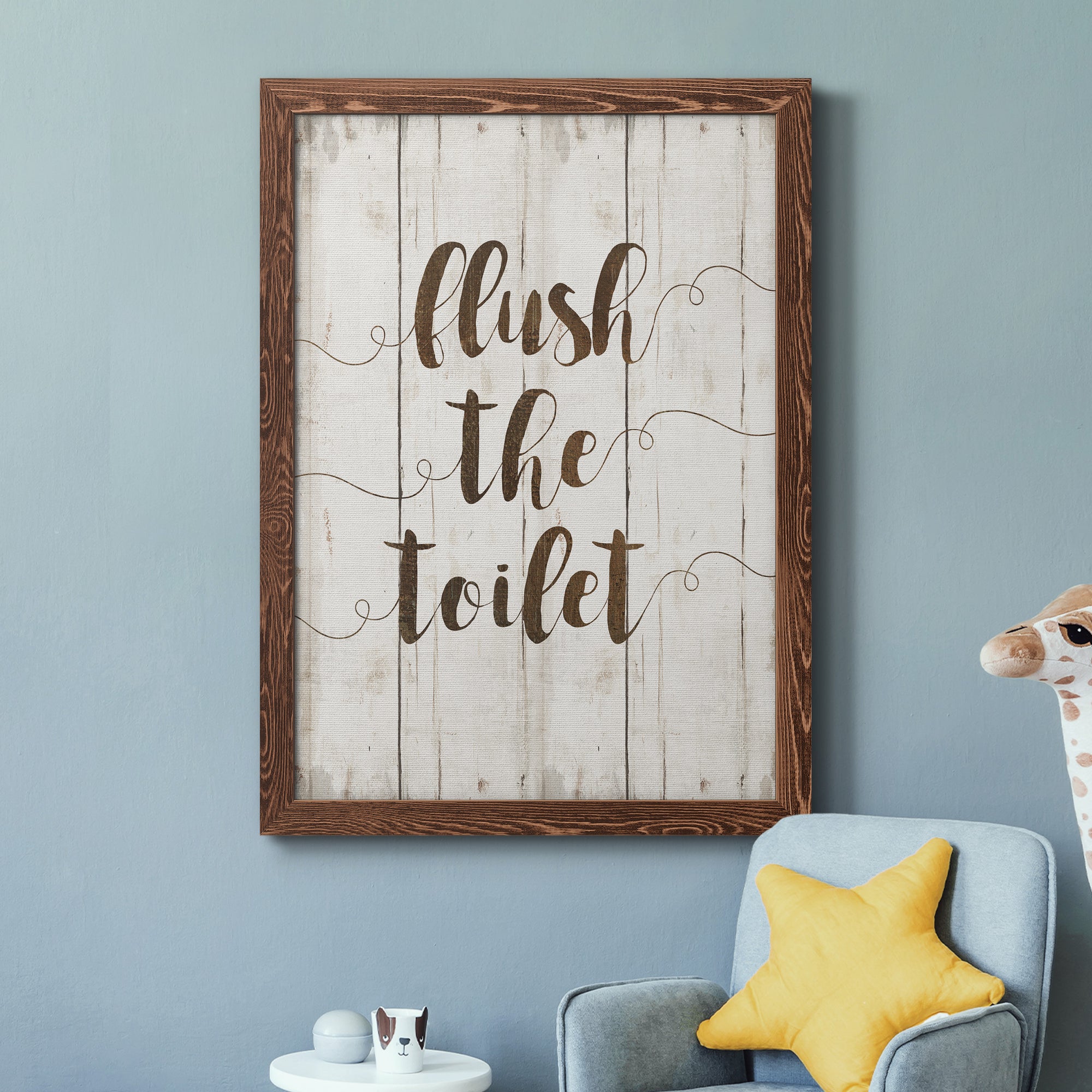 Flush The Toilet - Premium Canvas Framed in Barnwood - Ready to Hang