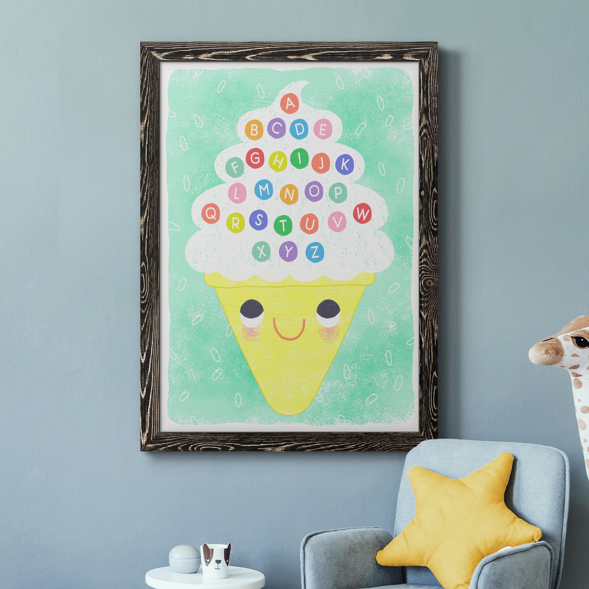 Ice Cream Alphabet - Premium Canvas Framed in Barnwood - Ready to Hang