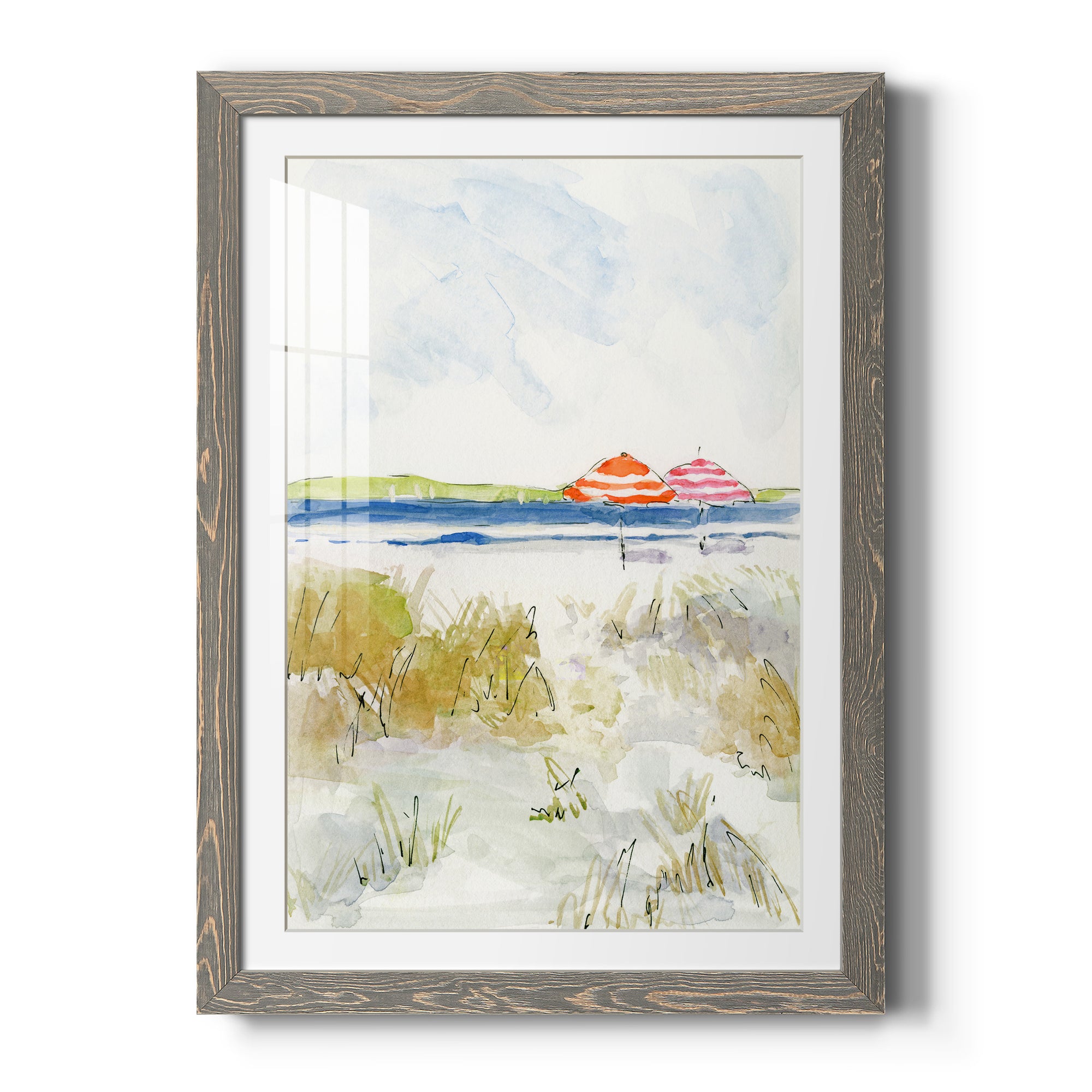 Sketchy Beach II - Premium Framed Print - Distressed Barnwood Frame - Ready to Hang
