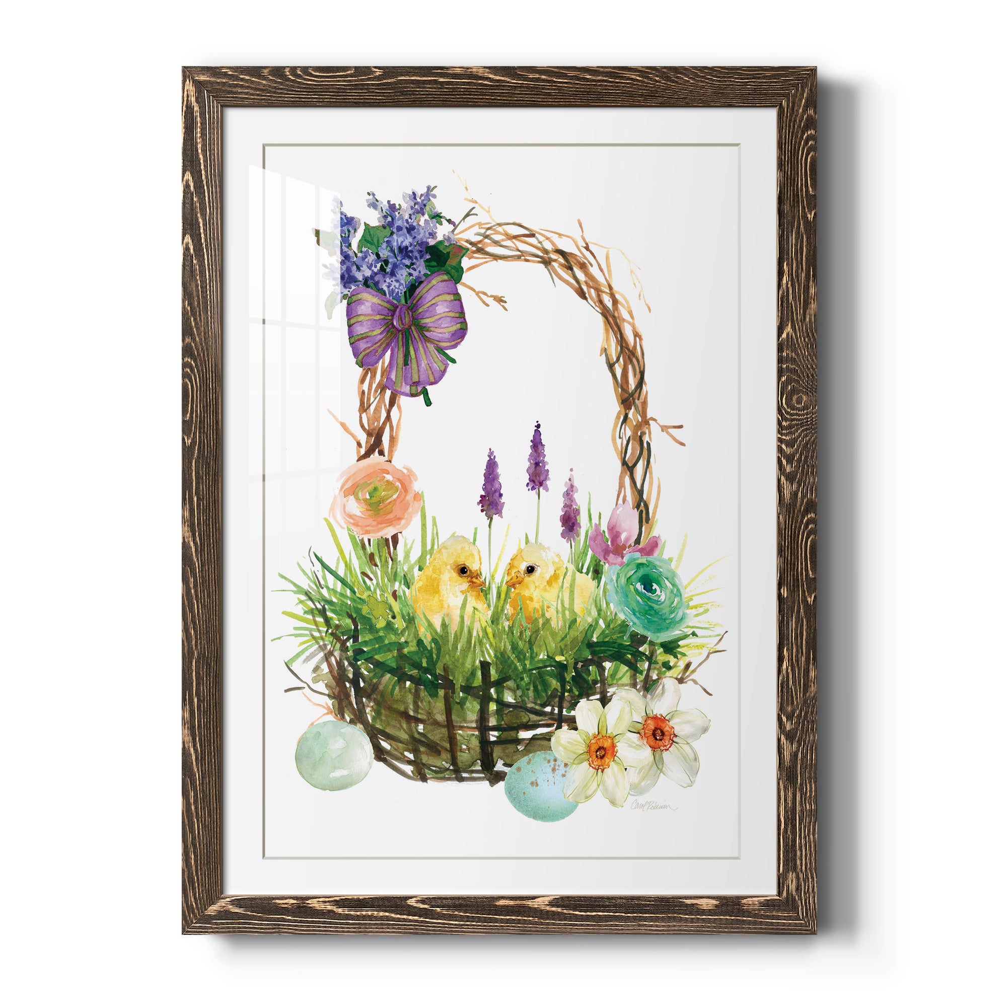 Spring Chick Basket - Barnwood Framed Art Print