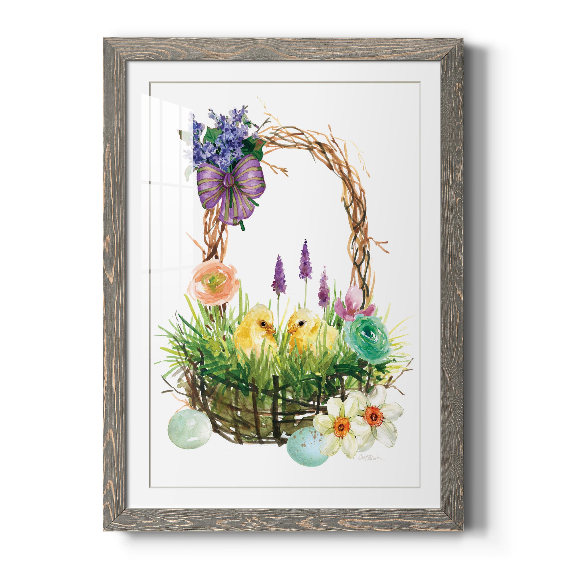 Spring Chick Basket - Barnwood Framed Art Print