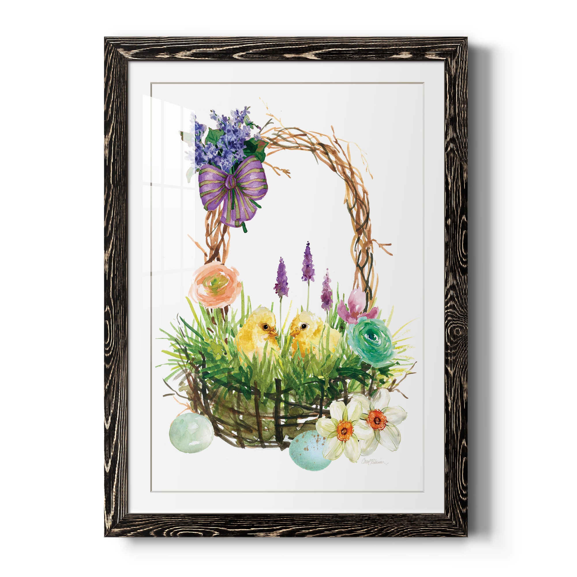 Spring Chick Basket - Barnwood Framed Art Print