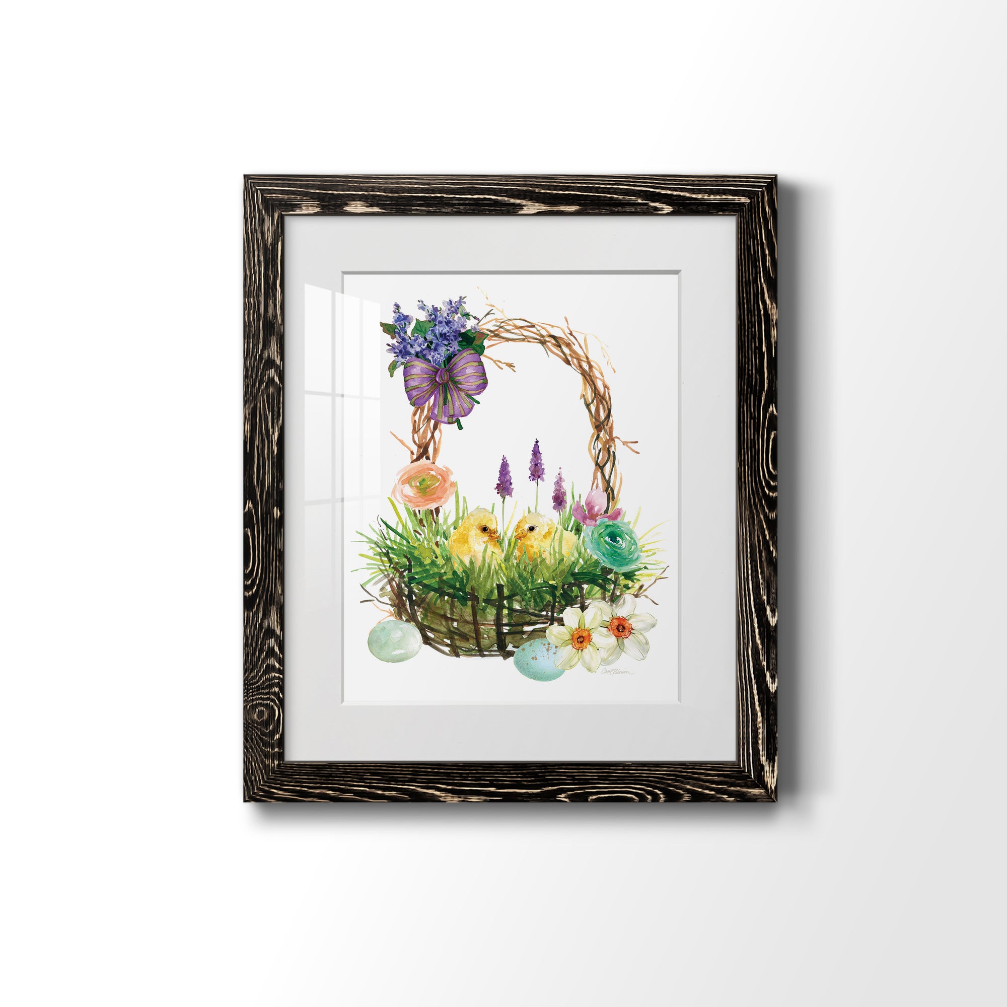 Spring Chick Basket - Barnwood Framed Art Print