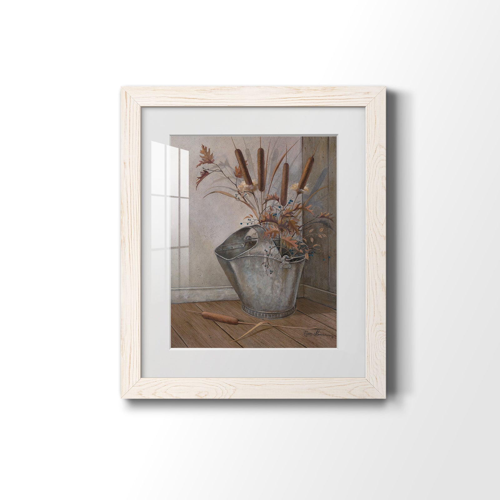 Berries & Cat Tails - Barnwood Framed Art Print