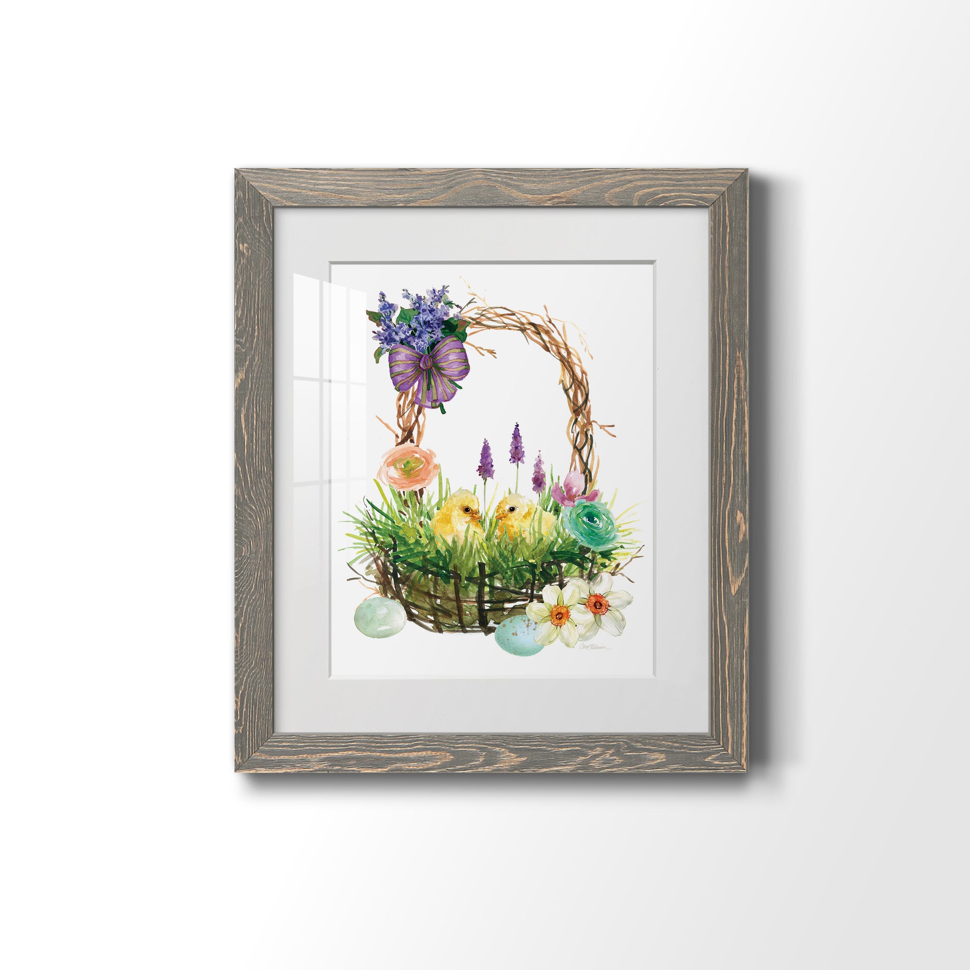 Spring Chick Basket - Barnwood Framed Art Print