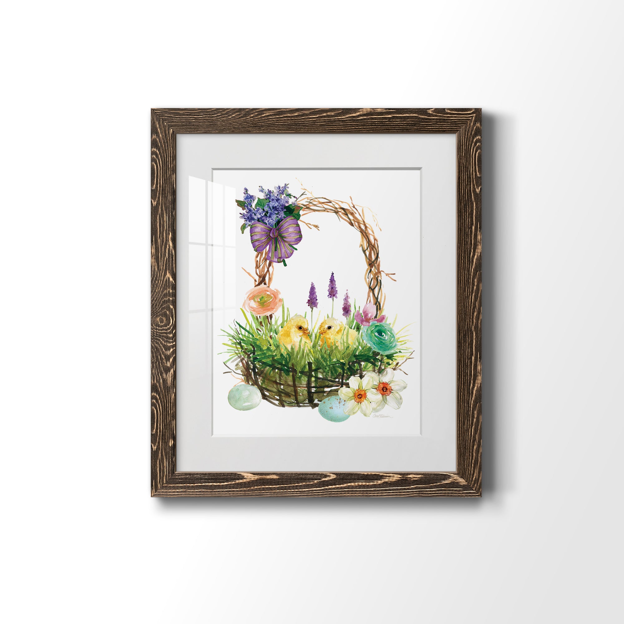 Spring Chick Basket - Barnwood Framed Art Print