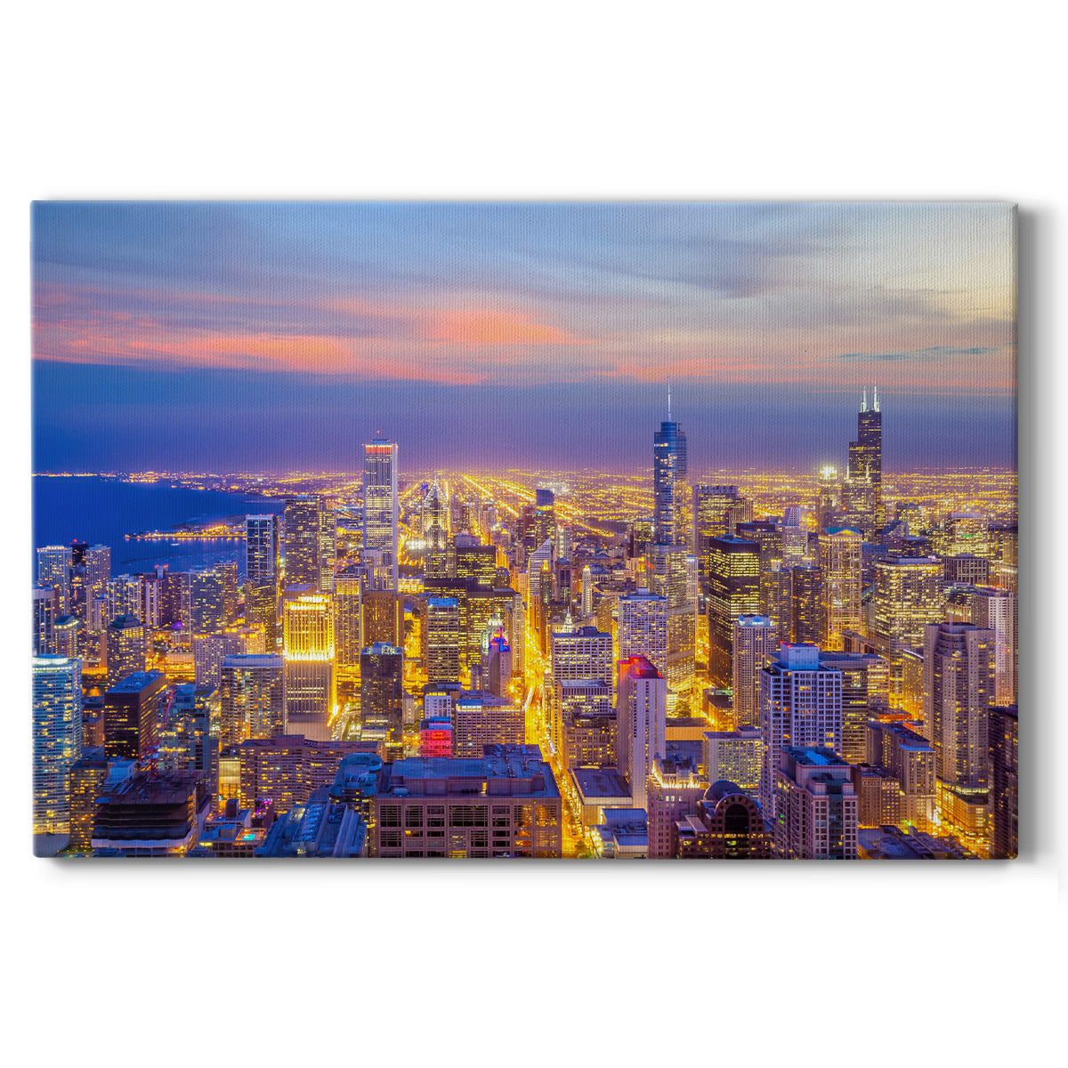 Chicago at Night Aerial - Gallery Wrapped Canvas