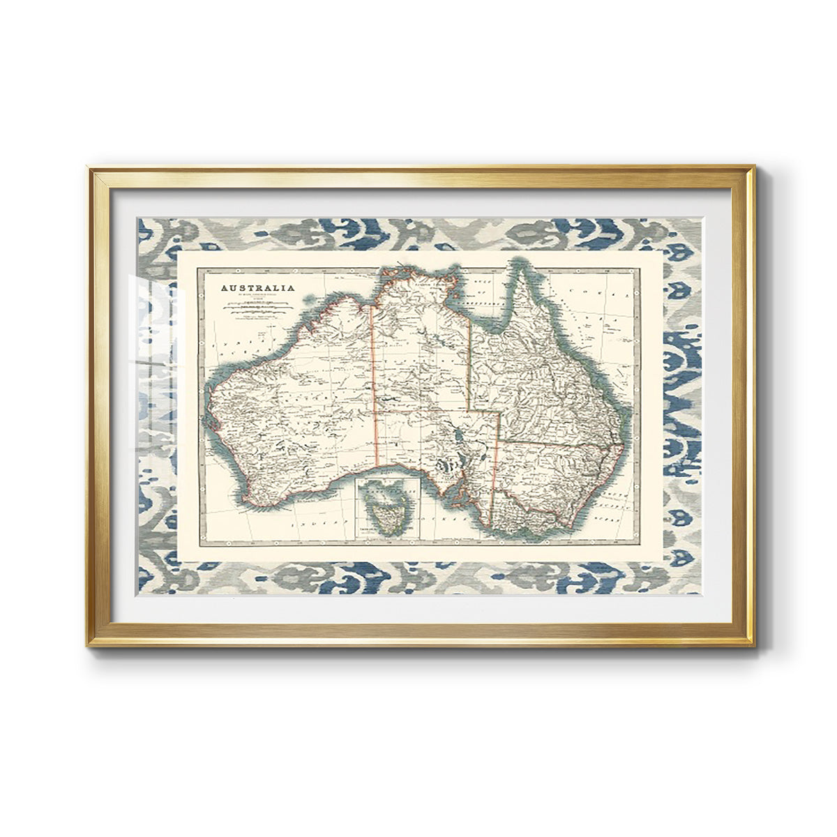 Bordered Map of Australia - Modern Framed Art Print