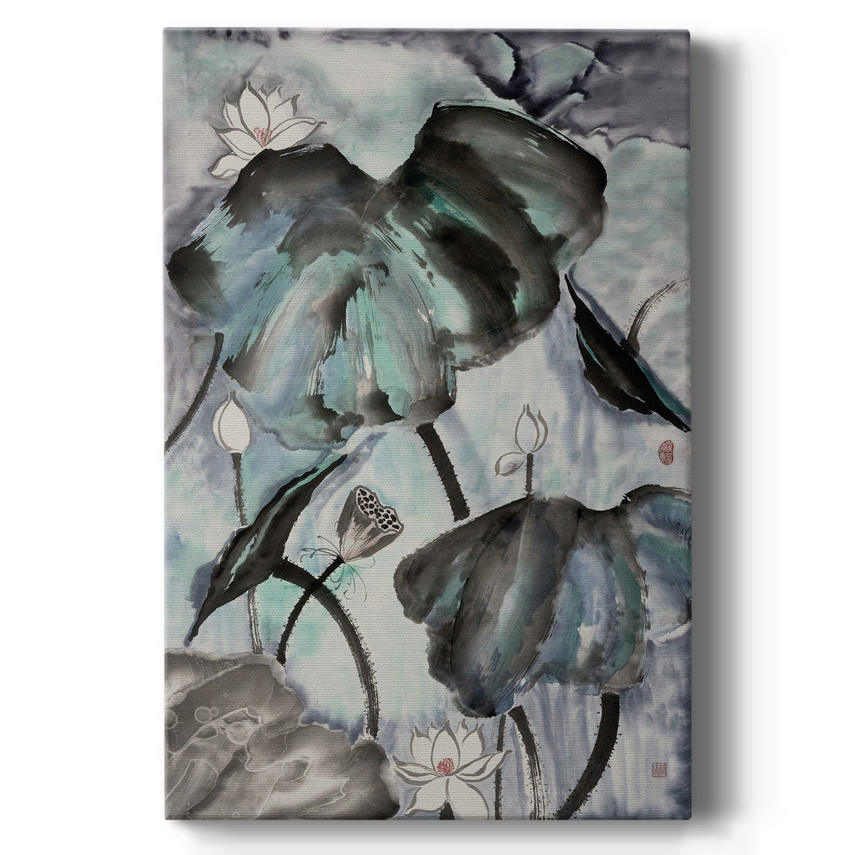 Lotus Study with Blue Green II - Canvas Art Print