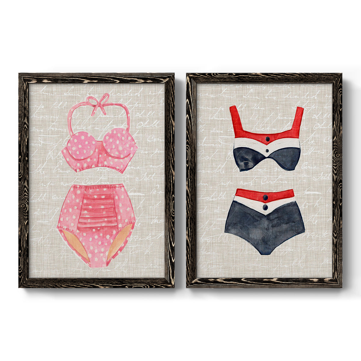 Vintage Swimming I - Premium Framed Canvas 2 Piece Set - Ready to Hang