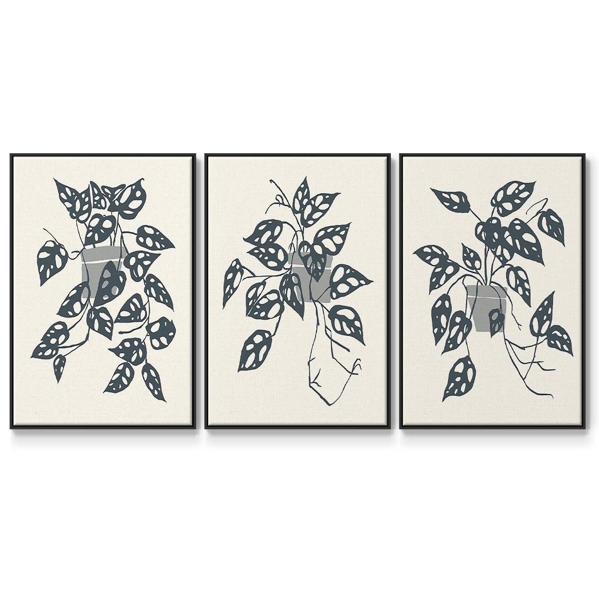 Growing Leaves I - Framed Premium Gallery Wrapped Canvas L Frame 3 Piece Set - Ready to Hang
