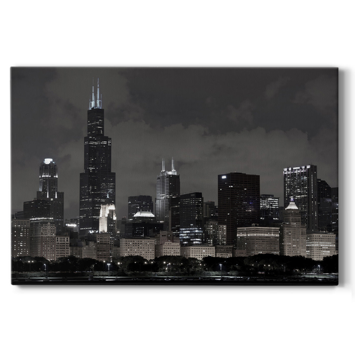 Gloomy Chicago at Night - Canvas Art Print