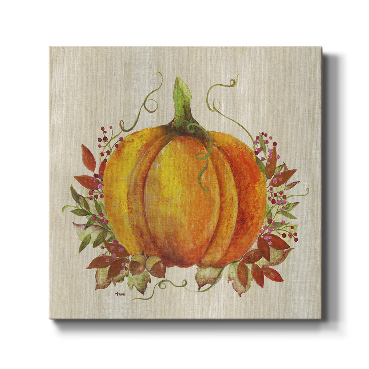Fall Pumpkin with Leaves - Canvas Art Print