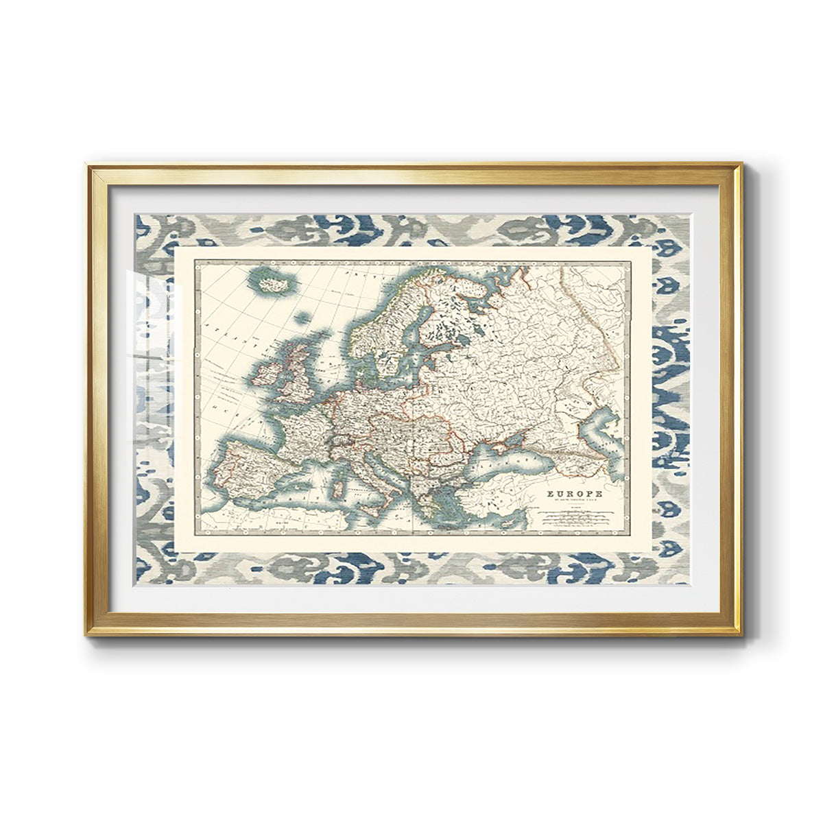 Bordered Map of Europe - Modern Framed Art Print