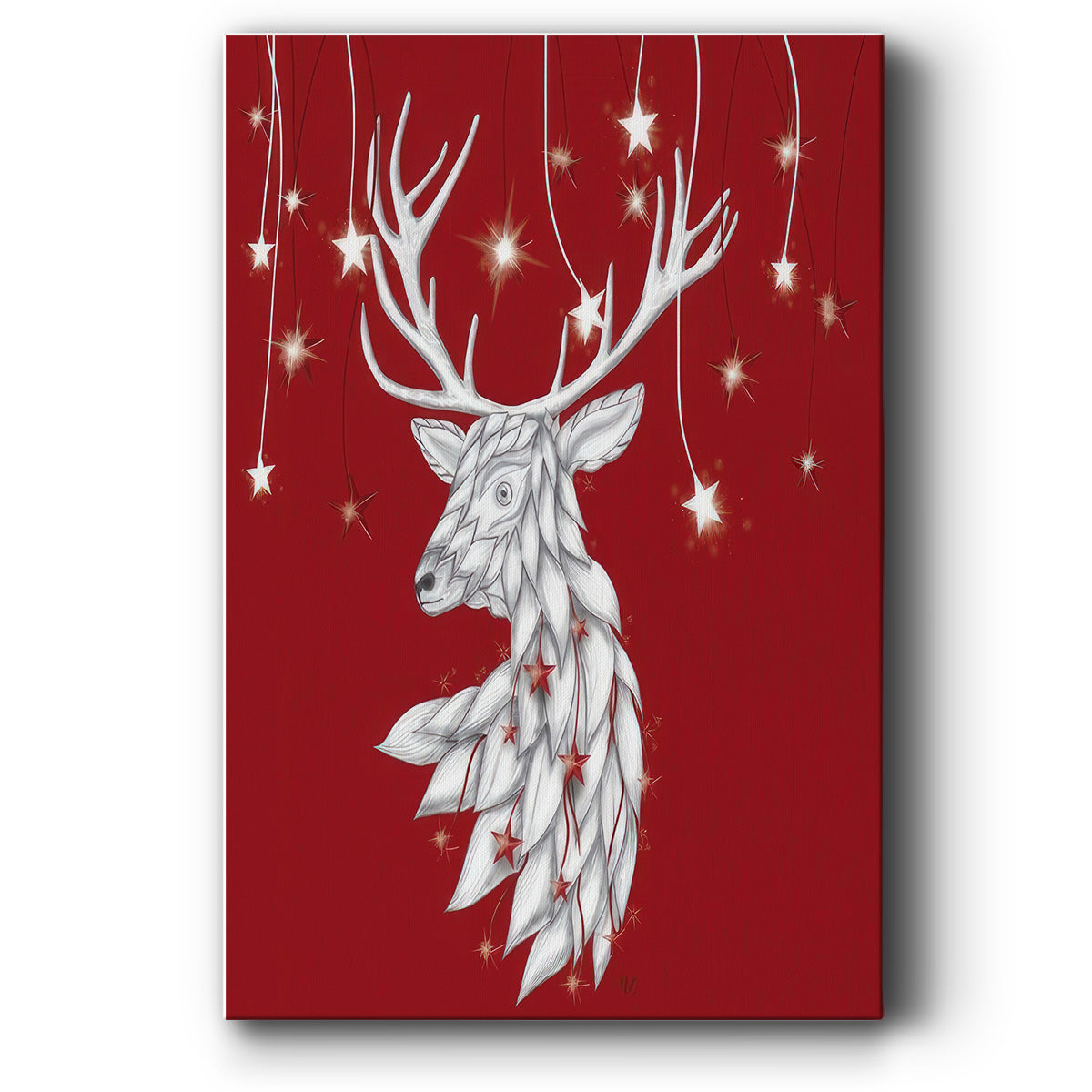 White Deer and Hanging Stars - Gallery Wrapped Canvas