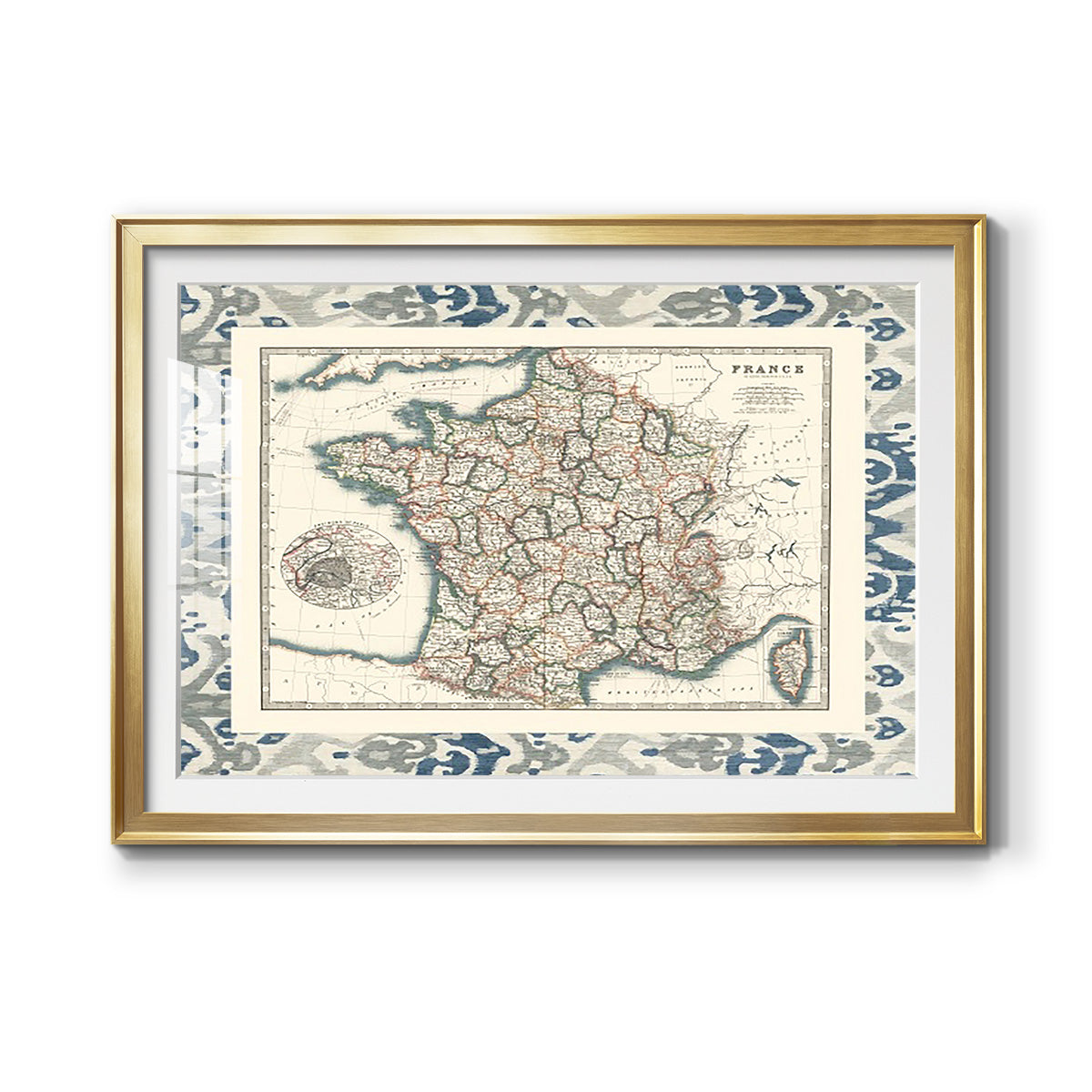 Bordered Map of France - Modern Framed Art Print