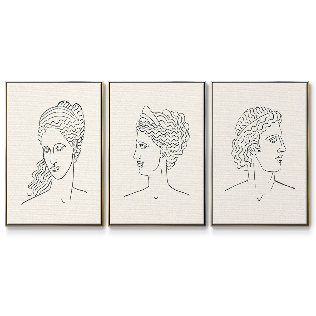Greek Busts I - Framed Premium Gallery Wrapped Canvas L Frame 3 Piece Set - Ready to Hang