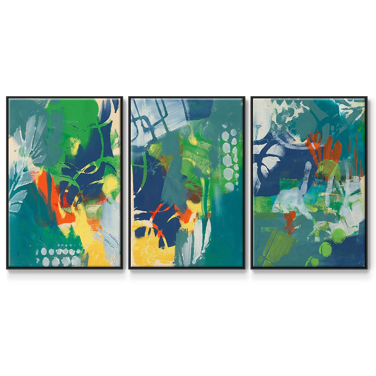Tropical Graphics I - Framed Premium Gallery Wrapped Canvas L Frame 3 Piece Set - Ready to Hang