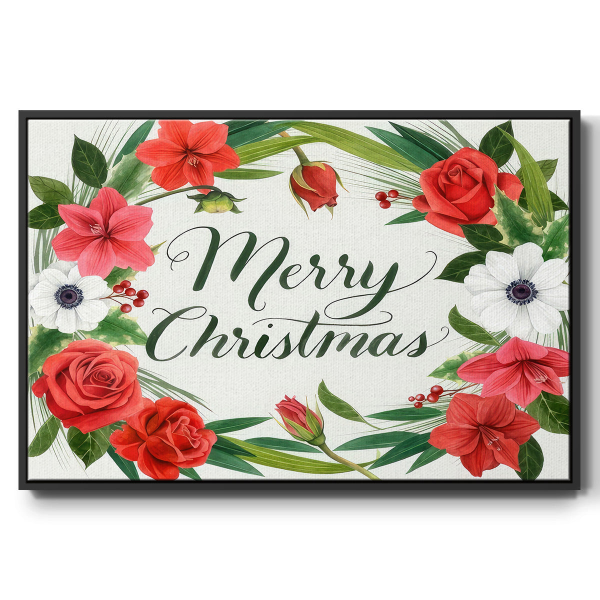 Christmas Floral Wreath Collection A - Floater Framed Canvas Print