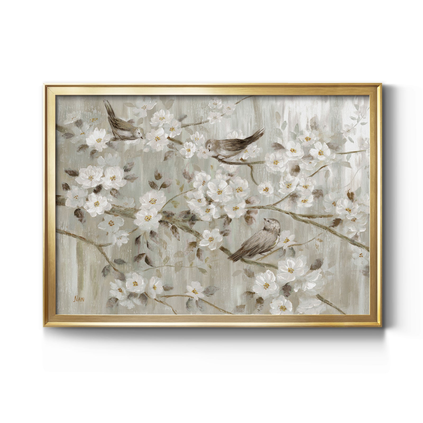 Neutral Spring Birds - Modern Framed Canvas Print