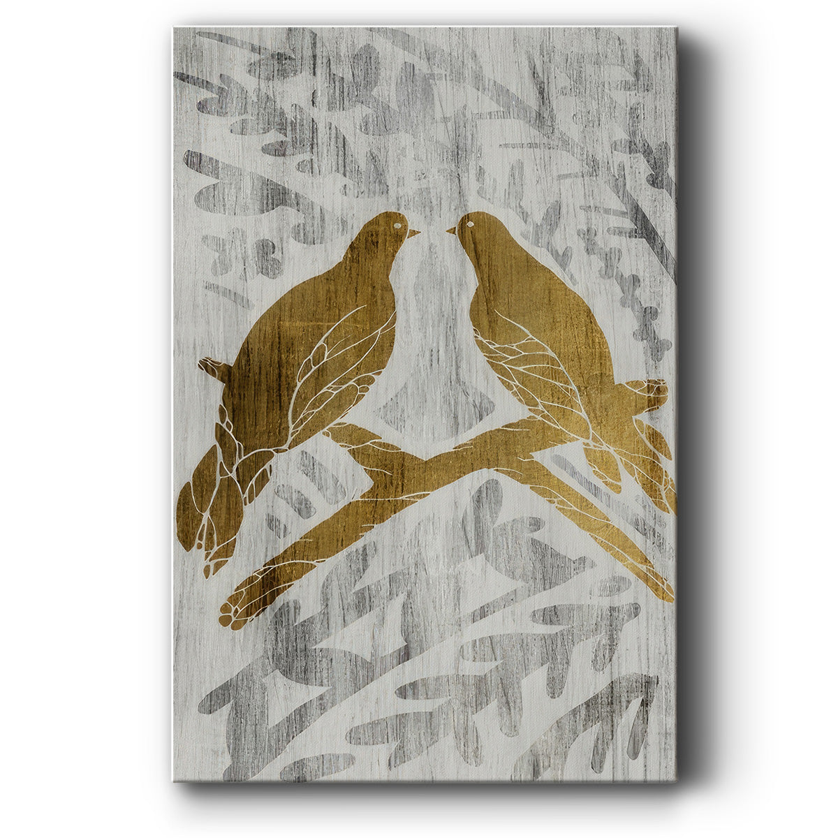 Two Turtle Doves  - Gold Leaf Holiday - Gallery Wrapped Canvas