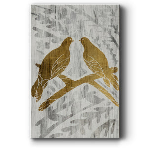 Two Turtle Doves  - Gold Leaf Holiday - Gallery Wrapped Canvas