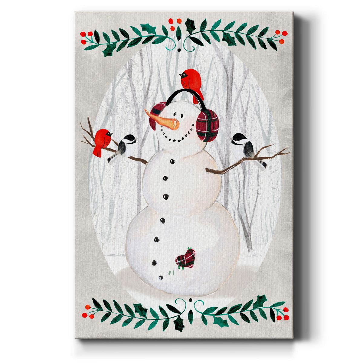 Folk Snowman Forest Collection B - Canvas Art Print