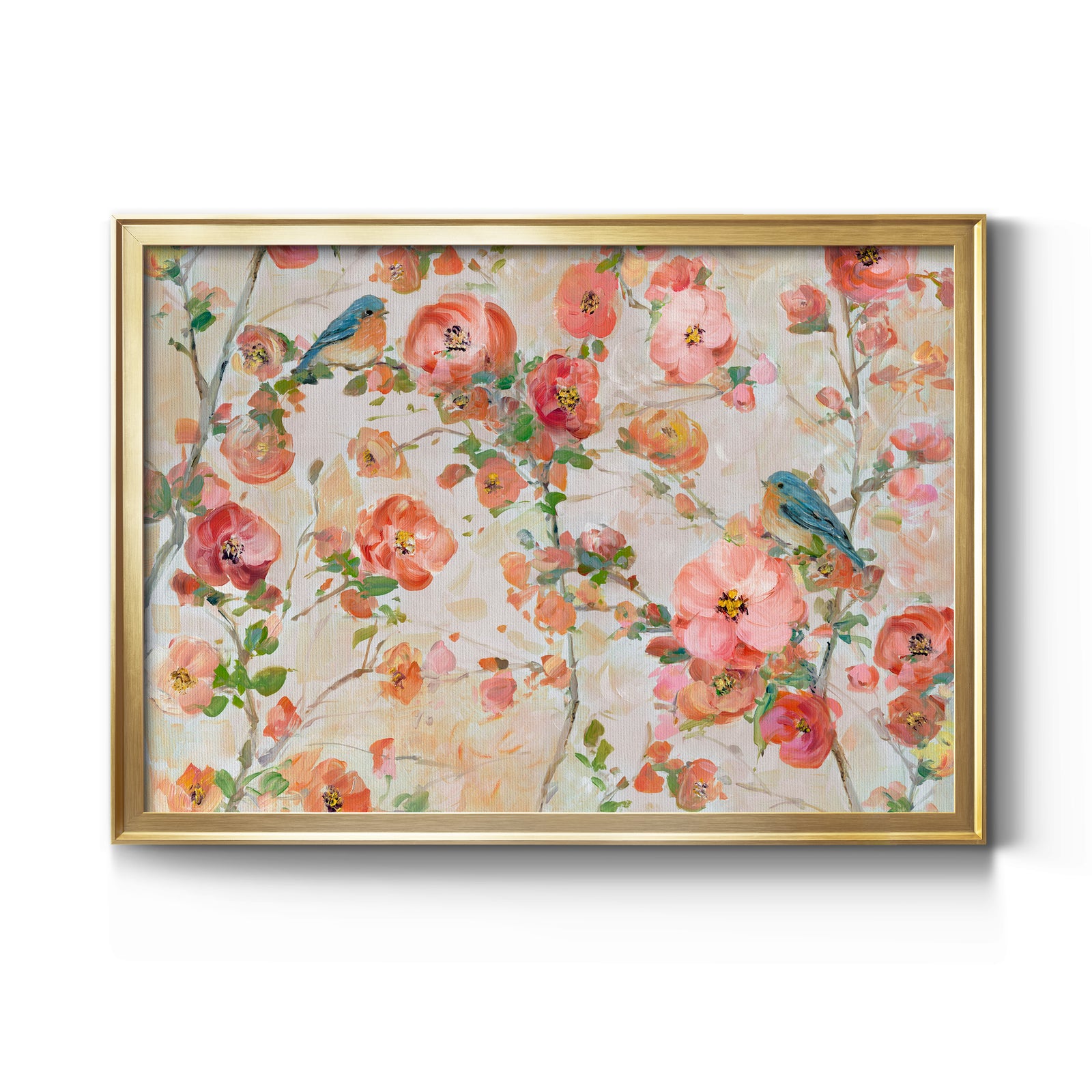 Bluebirds and Blossoms - Modern Framed Canvas Print