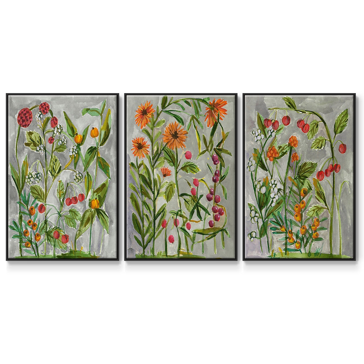 Dear Nature I - Framed Premium Gallery Wrapped Canvas L Frame 3 Piece Set - Ready to Hang
