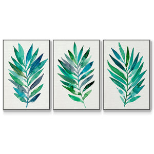 Palm Frond Flow I - Framed Premium Gallery Wrapped Canvas L Frame 3 Piece Set - Ready to Hang
