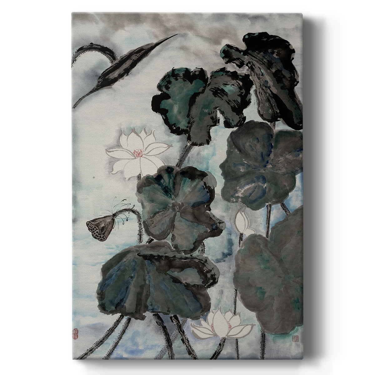 Lotus Study with Blue Green I - Canvas Art Print