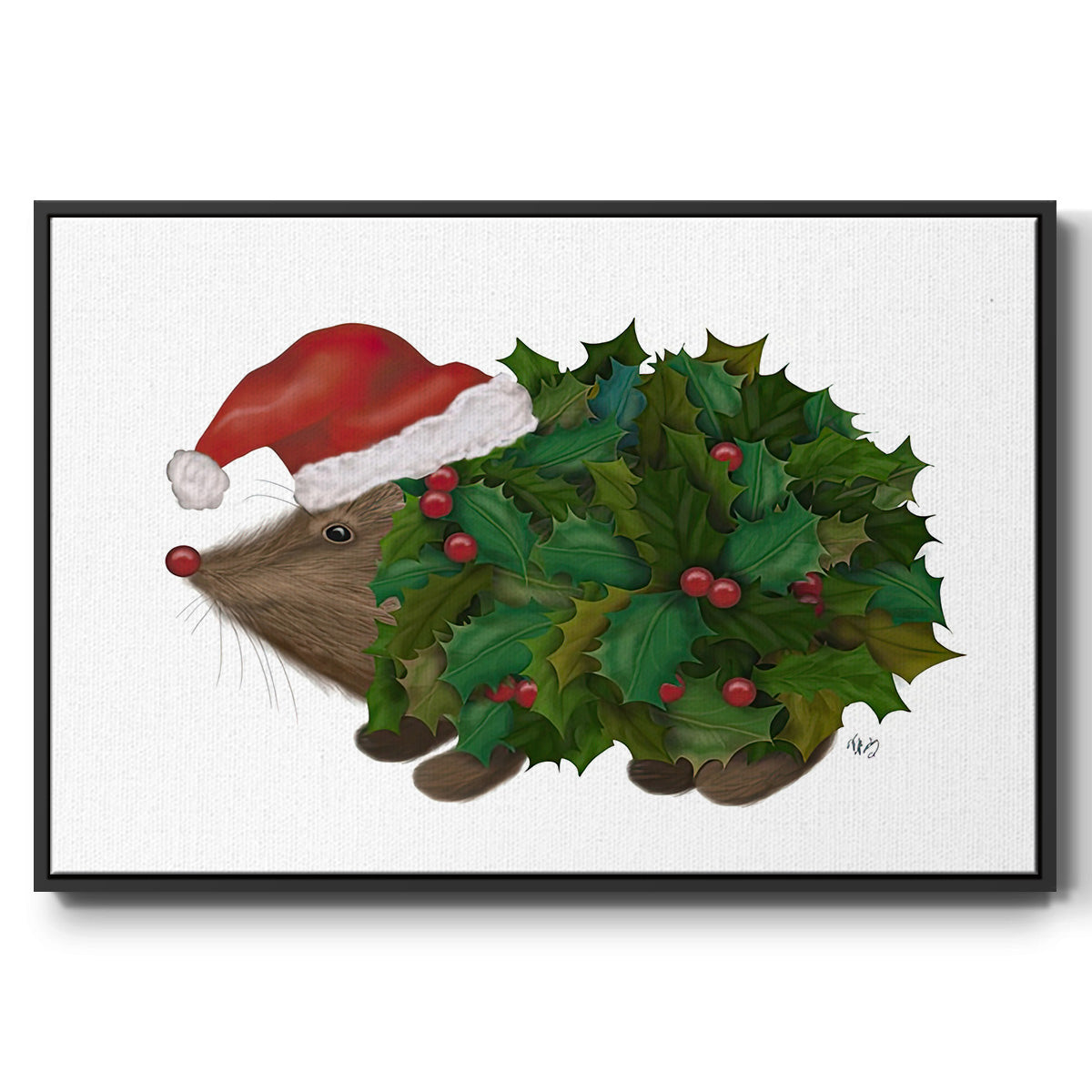 Christmas Holly Hedgehog - Floater Framed Canvas Print