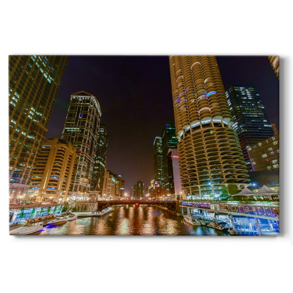 Chicago River at Night VI - Canvas Art Print