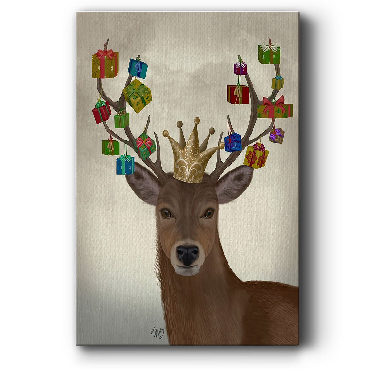 Christmas Gift Bearing Deer - Gallery Wrapped Canvas