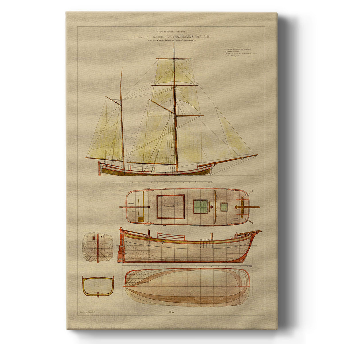 Antique Ship Plan IV - Canvas Art Print