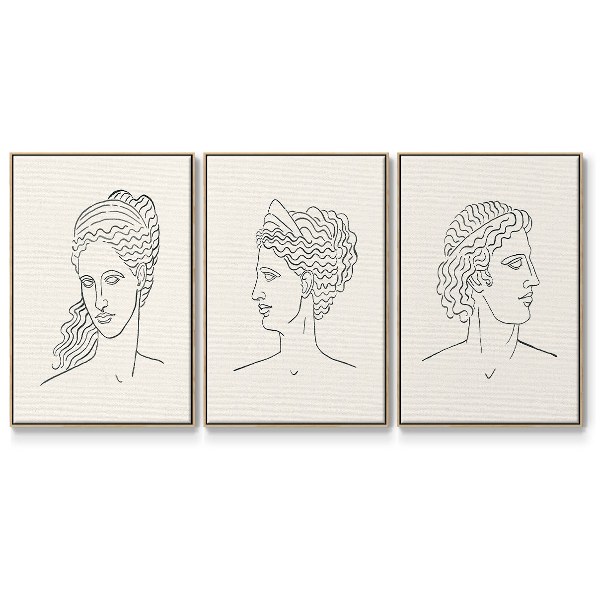 Greek Busts I - Framed Premium Gallery Wrapped Canvas L Frame 3 Piece Set - Ready to Hang
