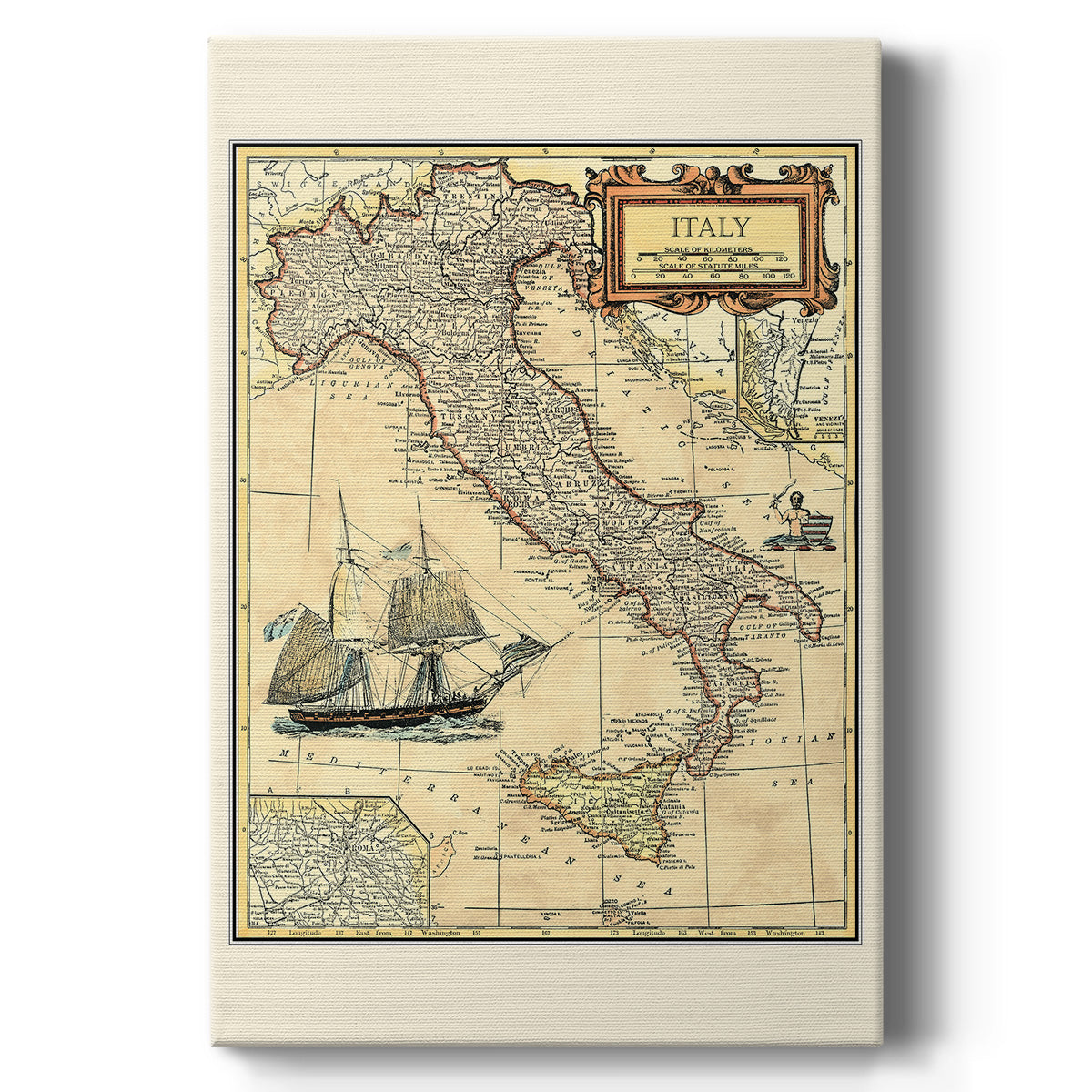 Italy Map - Canvas Art Print