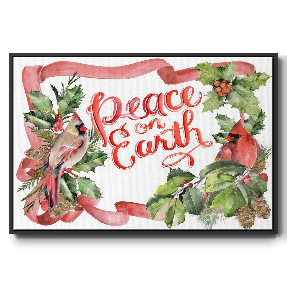 Cardinal Holly Christmas Collection A - Floater Framed Canvas Print