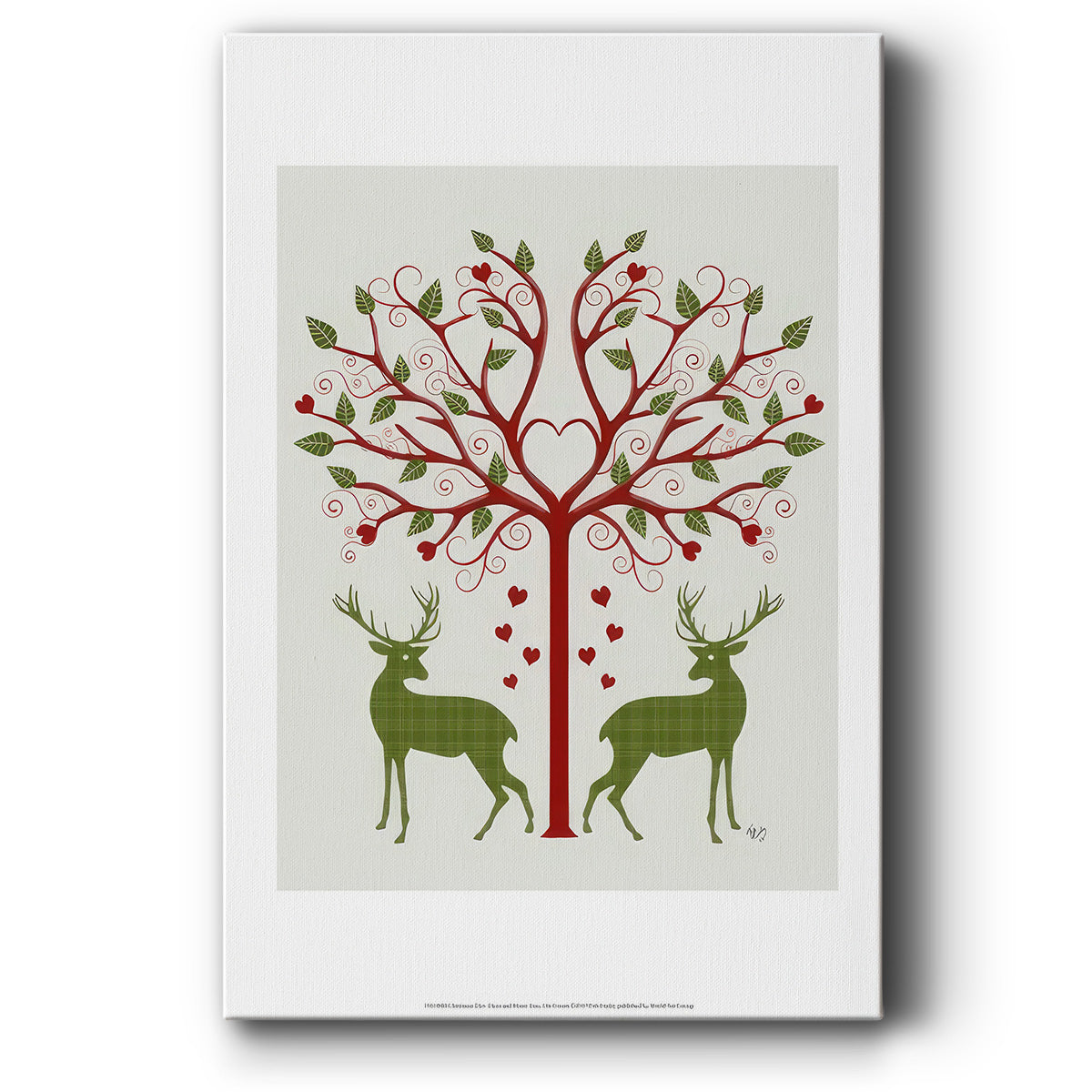 Christmas Des - Deer and Heart Tree, On Cream - Canvas Art Print