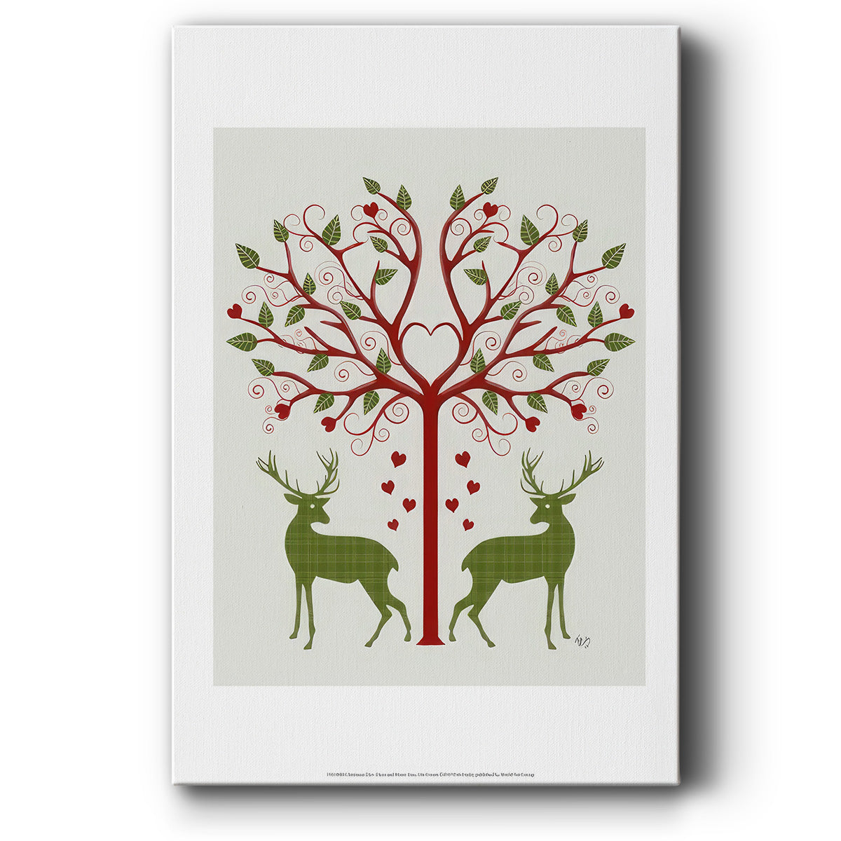 Christmas Des  - Deer and Heart Tree, On Cream - Gallery Wrapped Canvas