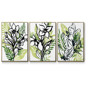 Tropical Sketchbook I - Framed Premium Gallery Wrapped Canvas L Frame 3 Piece Set - Ready to Hang