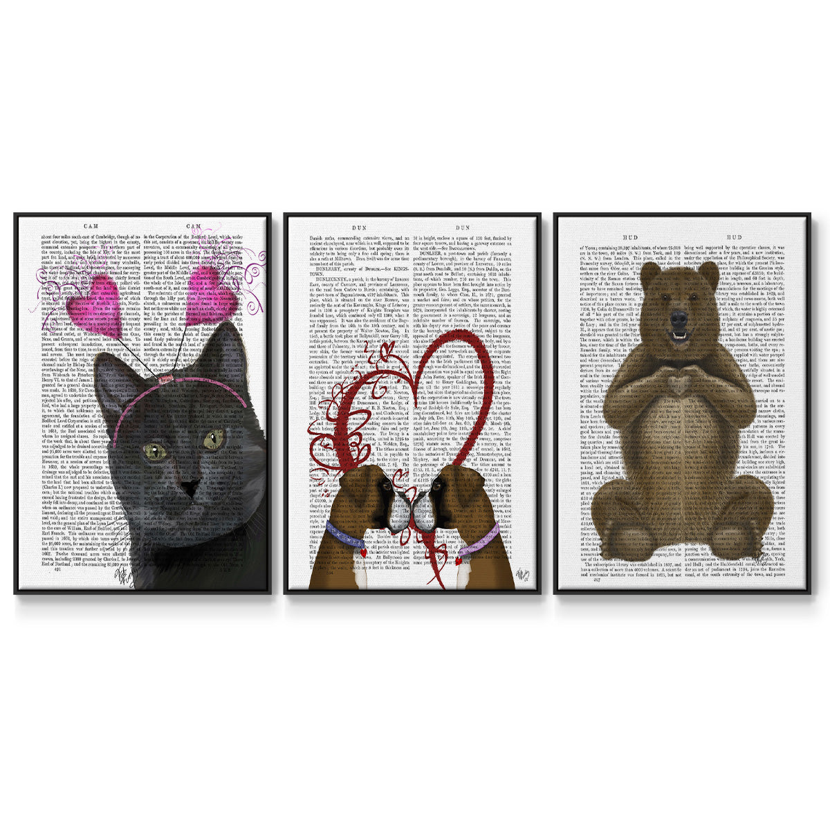 Bear and Hand Heart - Framed Premium Gallery Wrapped Canvas L Frame 3 Piece Set - Ready to Hang