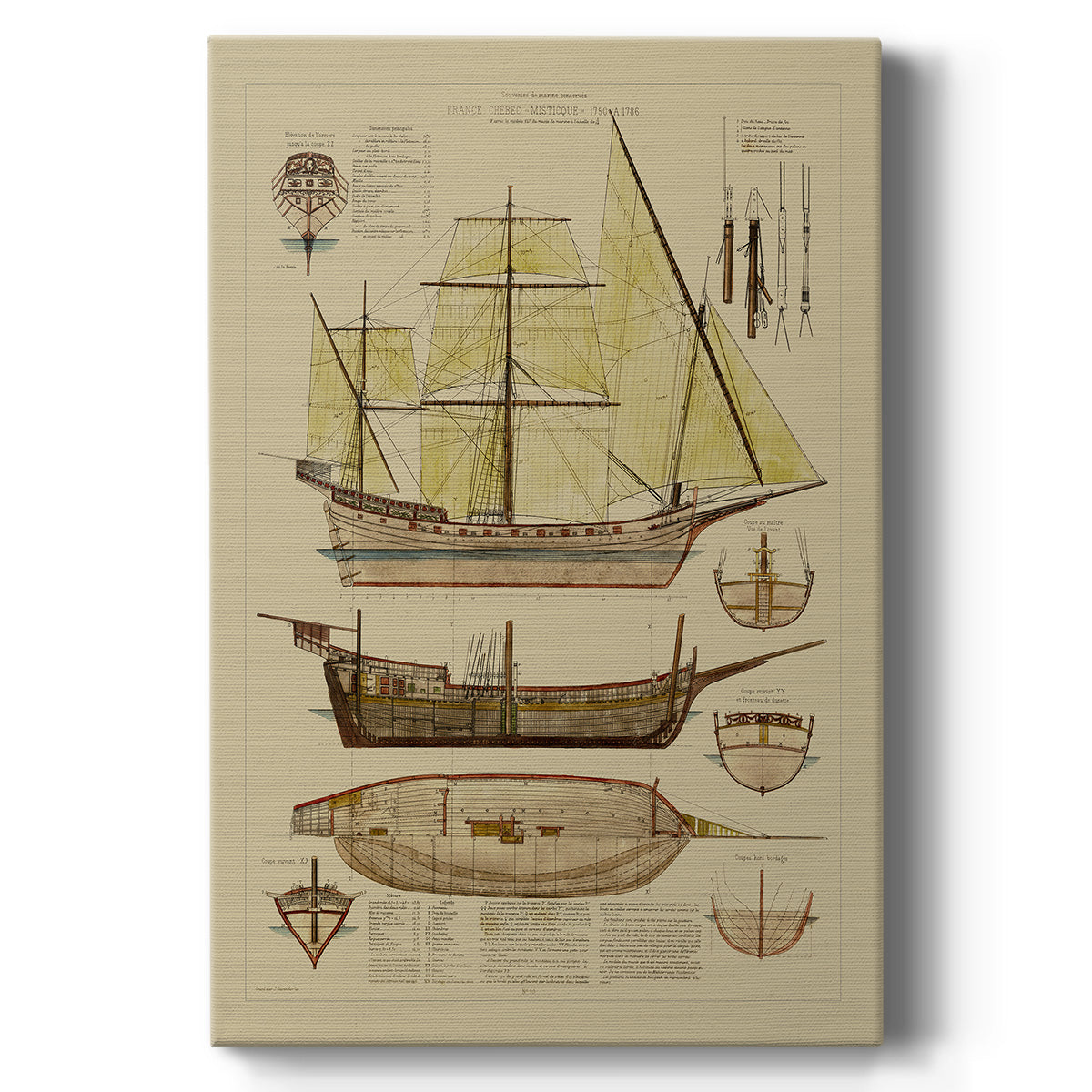 Antique Ship Plan II - Canvas Art Print