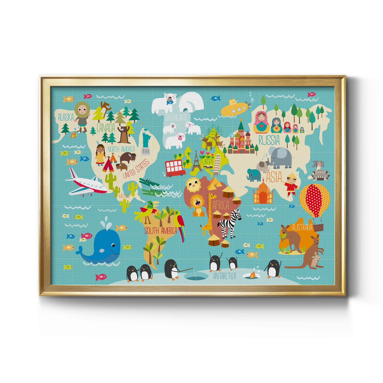 Children's World Map - Modern Framed Canvas Print