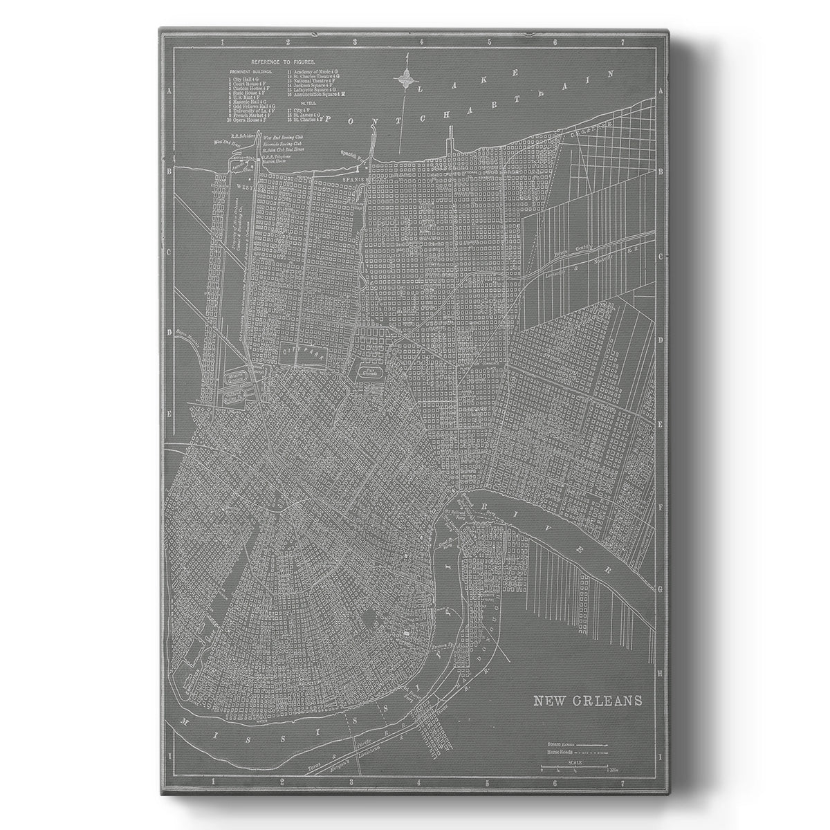 City Map of New Orleans Premium Gallery Wrapped Canvas - Ready to Hang