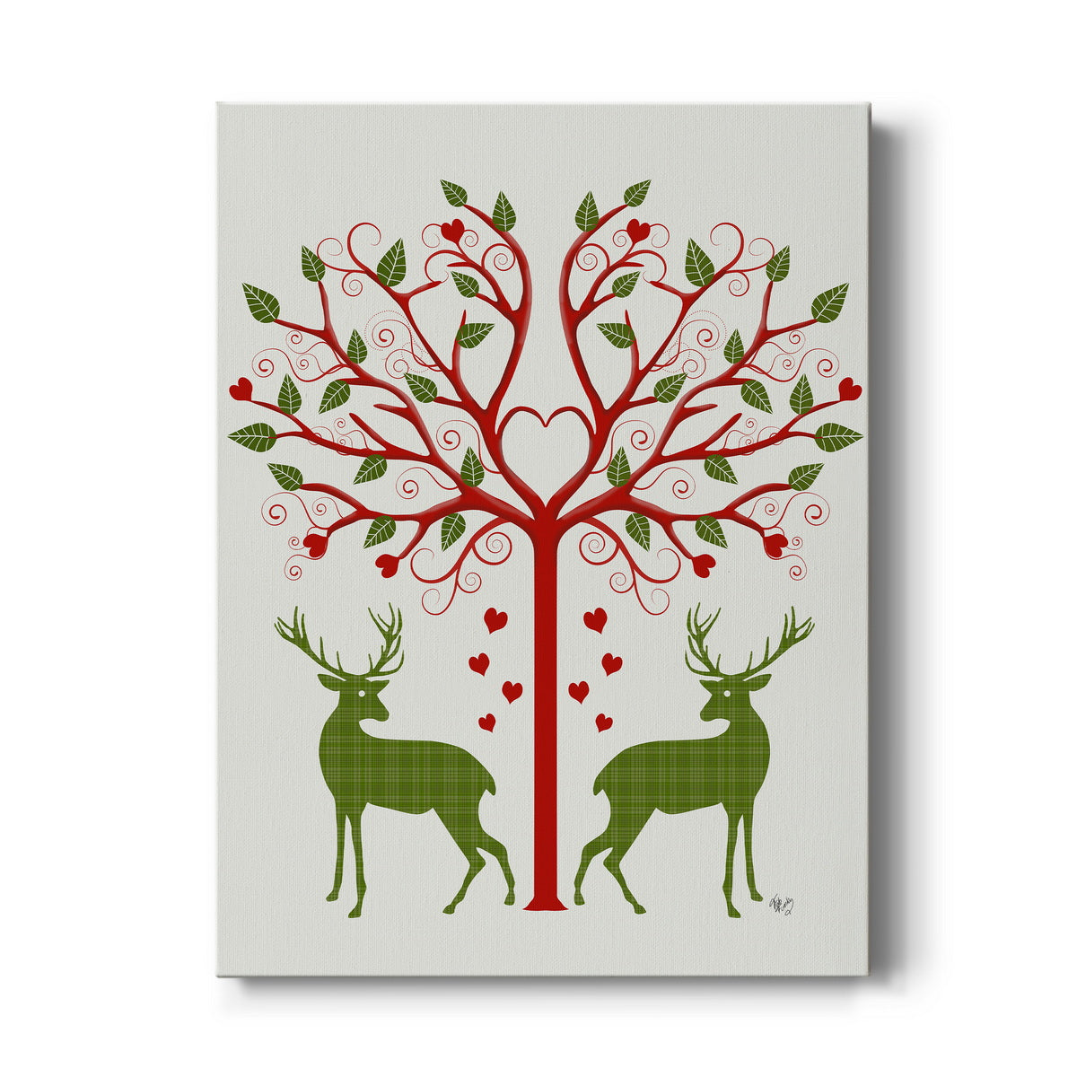 Christmas Des - Deer and Heart Tree, On Cream - Canvas Art Print