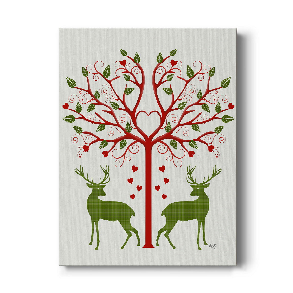 Christmas Des - Deer and Heart Tree, On Cream Premium Gallery Wrapped Canvas - Ready to Hang